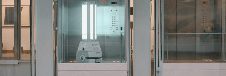 The UVC disinfectant robot in an elevator.